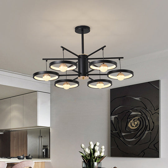 Modern Semi Mount Black Finish Led Ceiling Lamp 5/6 Heads With Acrylic Shade 25.5’/29.5’ Wide
