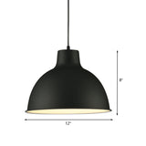 Modern Loft Style Dome Ceiling Light - 12’/14’ Dia Adjustable Cord Black/White