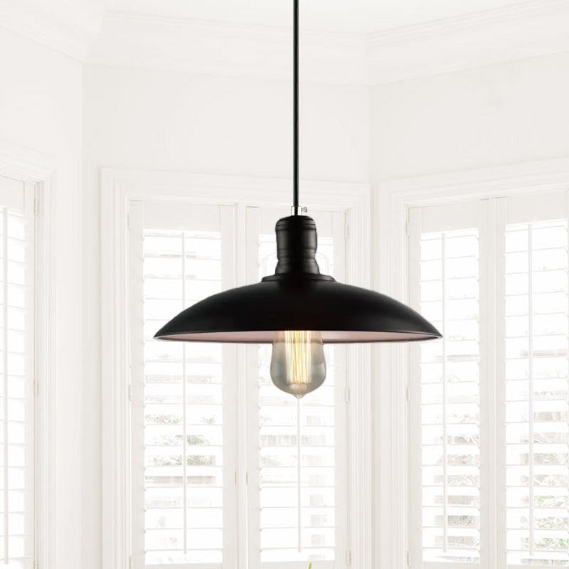 Loft Style Metal Saucer Pendant Light With Cord In Black/White For Dining Table