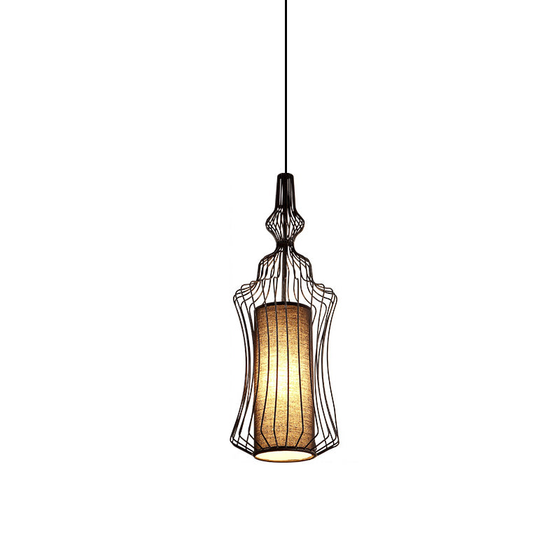 Industrial Black Wire Pendant Light With Fabric Shade - 1 Dining Room Fixture / B