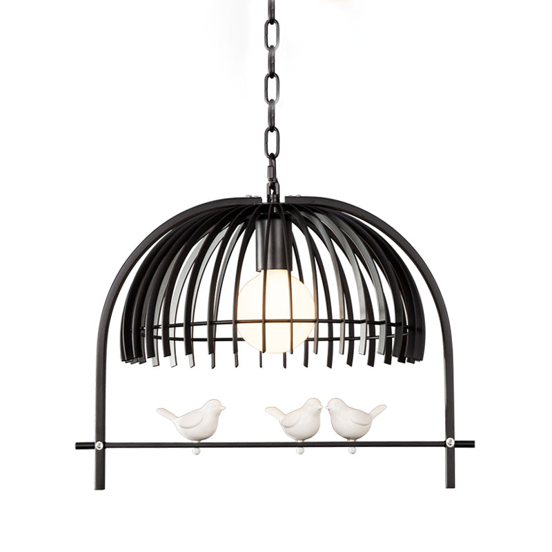 Metal Dome Shade Ceiling Pendant Light With Bird Cage Design - Lodge Style 1-Bulb Indoor Hanging