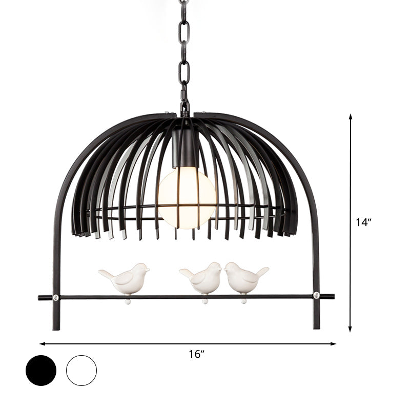 Metal Dome Shade Ceiling Pendant Light With Bird Cage Design - Lodge Style 1-Bulb Indoor Hanging