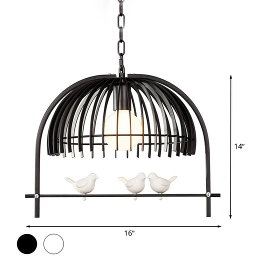 Metal Dome Shade Ceiling Pendant Light With Bird Cage Design - Lodge Style 1-Bulb Indoor Hanging