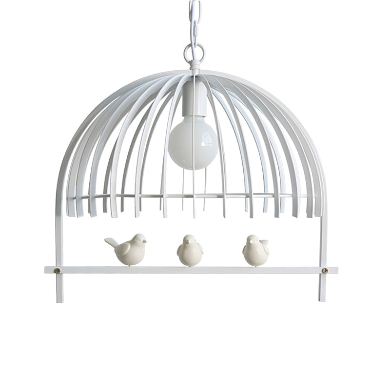 Metal Dome Shade Ceiling Pendant Light With Bird Cage Design - Lodge Style 1-Bulb Indoor Hanging