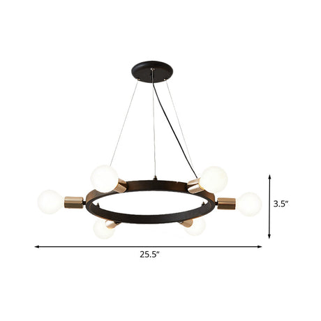 Industrial Loft Black Metal Pendant Lamp - 6/8/12 Lights Circle Ceiling Lighting Fixture For Living