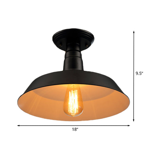 Black/Red Industrial Style Semi Flush Ceiling Light Fixture For Corridor - Metallic Barn Shade