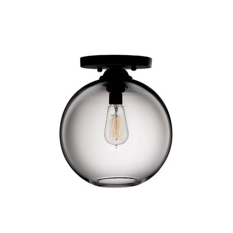 Industrial Style Semi-Flush Ceiling Light With Globe Shade In Red/Brown/Blue Glass For Dining Room