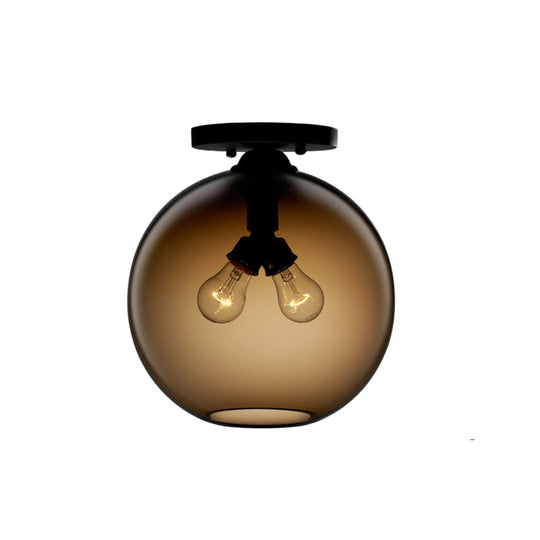 Industrial Style Semi-Flush Ceiling Light With Globe Shade In Red/Brown/Blue Glass For Dining Room