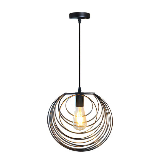 Wire Frame Industrial Pendant Light - Minimalist Black Metal Hanging Lamp For Living Room