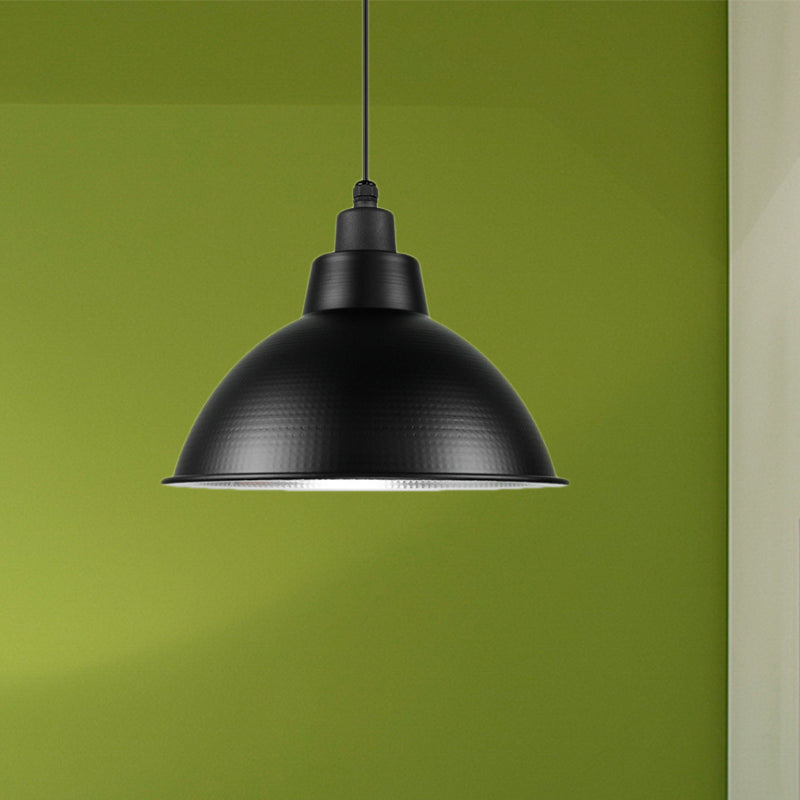 Industrial Style Black Metal Pendant Lighting - 1 Head Bowl Suspension Light 12’/14’/15’ Width