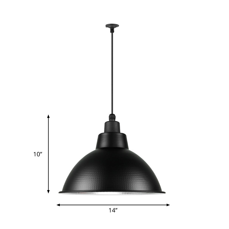 Industrial Style Black Metal Pendant Lighting - 1 Head Bowl Suspension Light 12’/14’/15’ Width