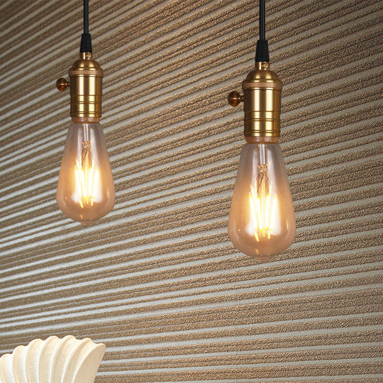 Vintage Industrial Brass Suspension Lamp With Bare Bulb For Restaurant