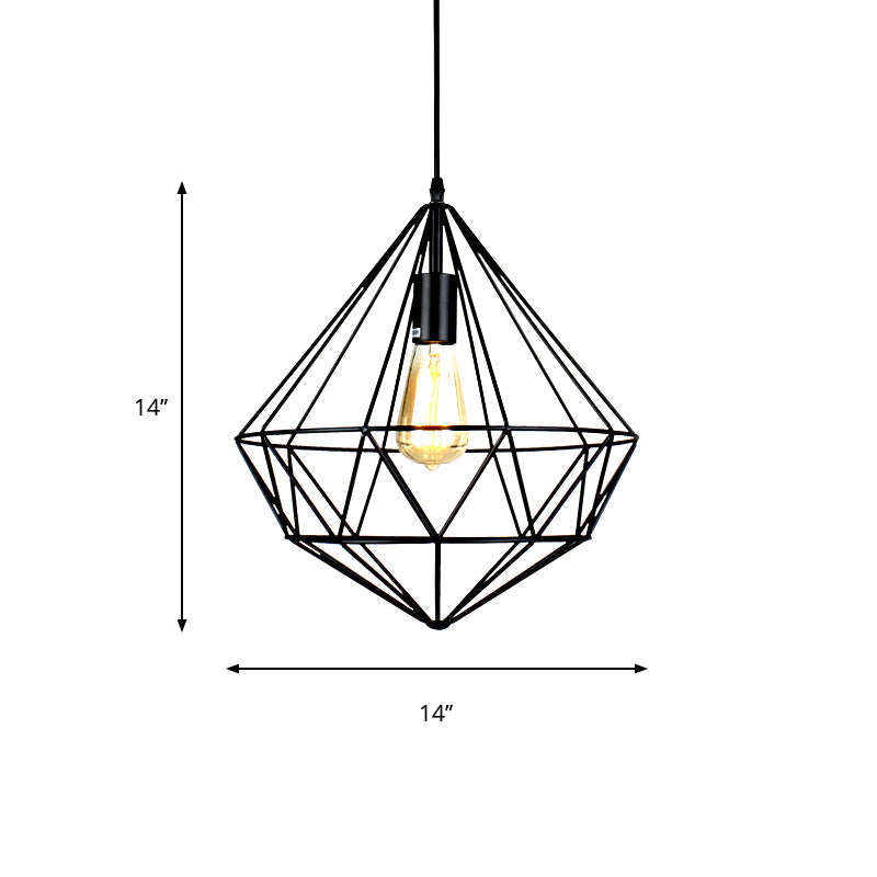 Industrial Faceted Cage Metal Pendant Ceiling Light In Black For Living Room - 1 Bulb