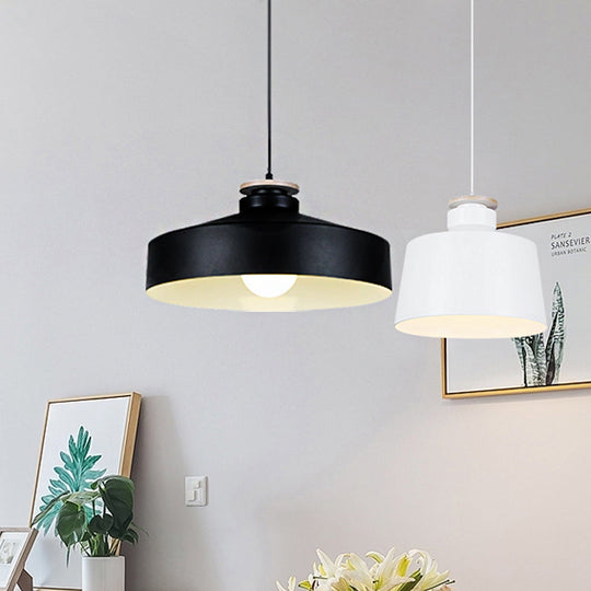 Modern Style Barn/Cylinder/Tapered Pendant Light In Black/White Finish - Adjustable Cord Hanging