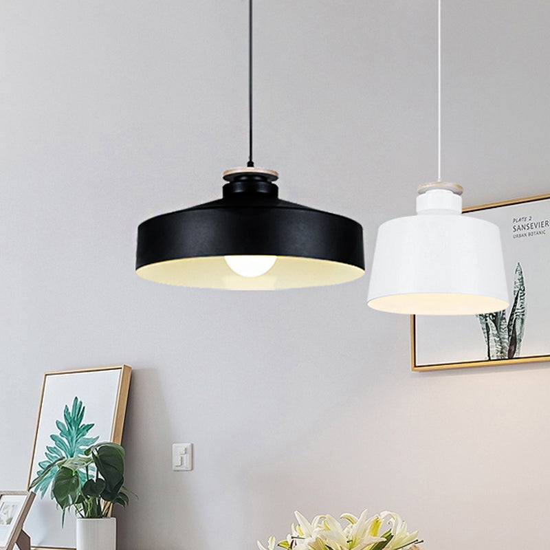 Modern Black/White Metal Pendant Light With Adjustable Cord - Barn/Cylinder/Tapered Design