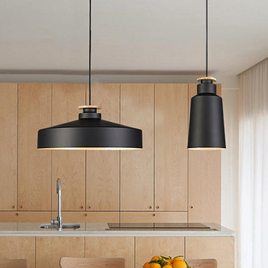Modern Black/White Metal Pendant Light With Adjustable Cord - Barn/Cylinder/Tapered Design