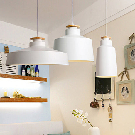 Modern Black/White Metal Pendant Light With Adjustable Cord - Barn/Cylinder/Tapered Design