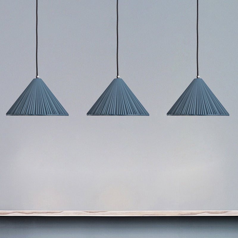 Modern Nordic Style Conic Pendant Light In Blue/Pink/White - Ribbed Design 12.5’/16.5’ Width