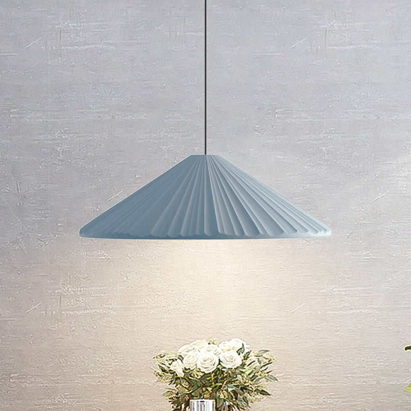Modern Nordic Style Conic Pendant Light In Blue/Pink/White - Ribbed Design 12.5’/16.5’ Width