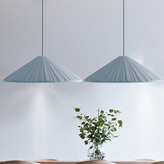Modern Nordic Style Conic Pendant Light In Blue/Pink/White - Ribbed Design 12.5’/16.5’ Width