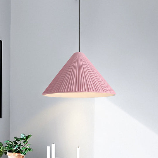 Modern Nordic Style Conic Pendant Light In Blue/Pink/White - Ribbed Design 12.5’/16.5’ Width