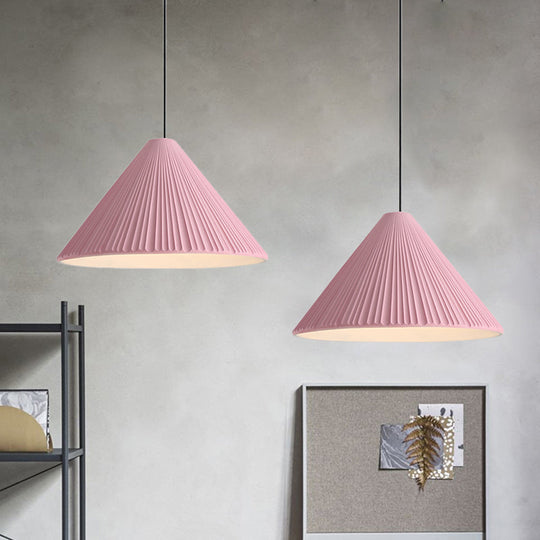 Modern Nordic Style Conic Pendant Light In Blue/Pink/White - Ribbed Design 12.5’/16.5’ Width