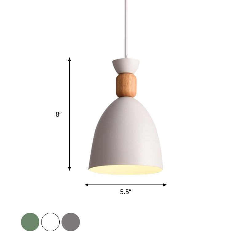 Grey/White/Green Macaron Style Dome Pendant Light With Adjustable Cord - Perfect For Over Table