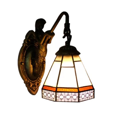Mermaid Tiffany Sconce Light In Blue/Green/Amber Glass With Cone Wall Fixture