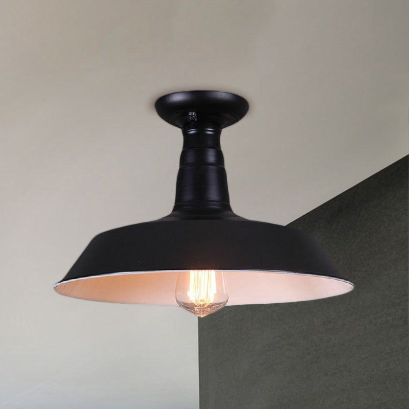 Industrial Barn Semi-Flush Mount Ceiling Light In Black - 10’/14’ Diameter 1 Bulb Metallic