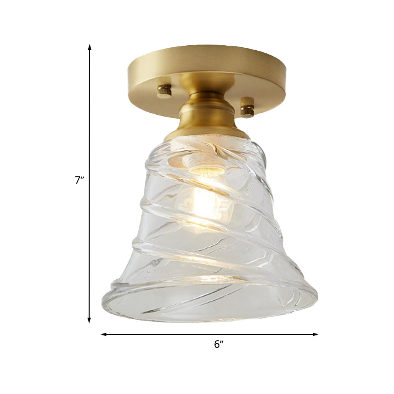 Brass Cone Ceiling Light: Industrial Semi Flush Mount With Clear Textured Glass For Living Room