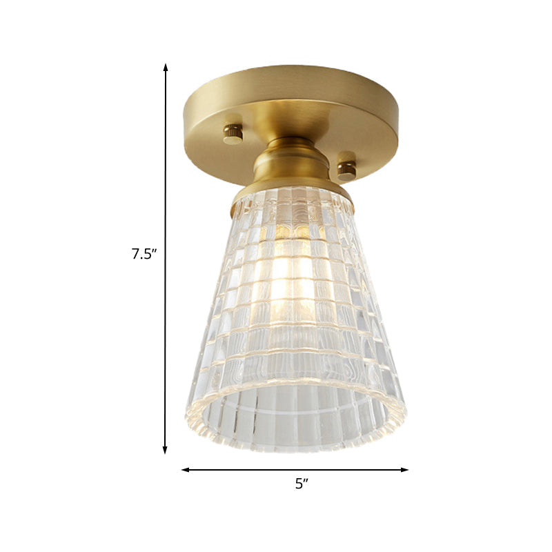Industrial-Style Cone Glass Ceiling Light - Single Bulb Semi Flush Mount Fixture In Brass With