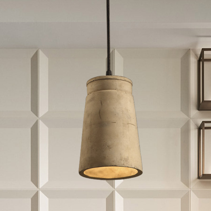 Vintage Cement Pendant Light: Grey Cylinder Hanging Ceiling Lamp With 1 Bulb For Dining Room