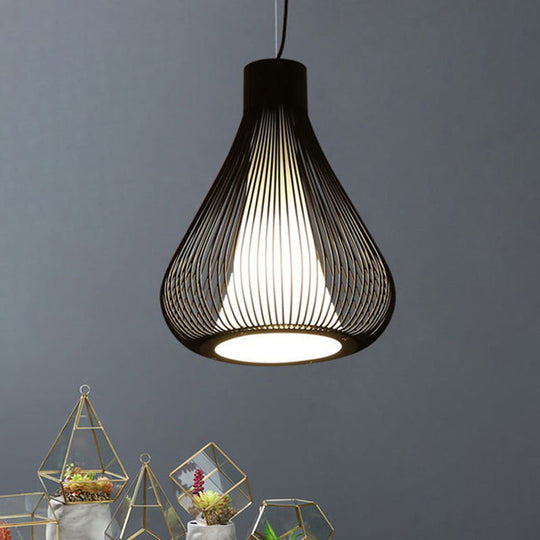 Metallic Black/White Teardrop Cage Ceiling Pendant Light Fixture Black