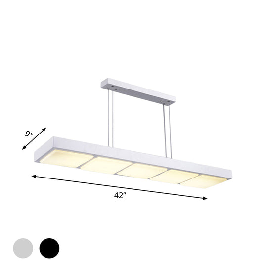 Modern Metal Rectangular Island Lamp With 3/4/5 Lights In Black/White - Office Hanging Light