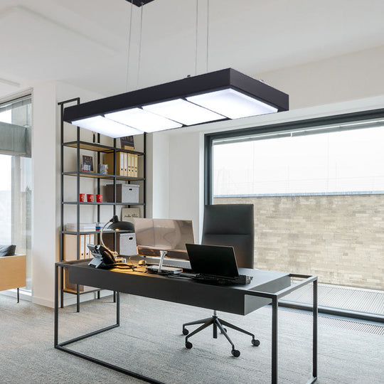Modern Metal Rectangular Island Lamp With 3/4/5 Lights In Black/White - Office Hanging Light