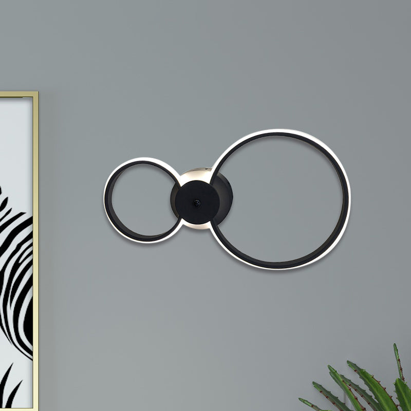 Modern Led Hoop Wall Lamp With Acrylic Lighting - Black/White 2/3 Lights In Warm/White/Second Gear