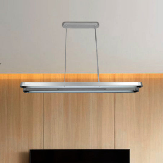 Modern Led Metal Pendant Lamp - Elongated Oval Design In Silver With Adjustable Light Temperature