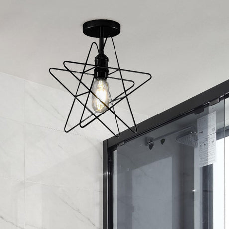 Vintage Industrial Star Cage Semi Flush Light: Black/Gold Metallic Mount For Corridor