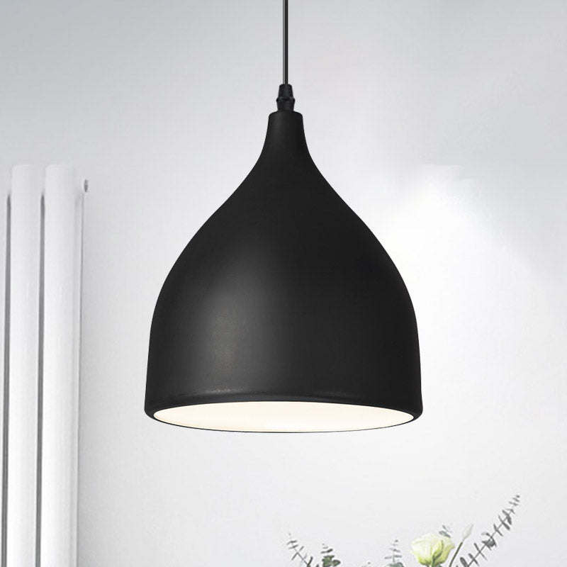 Modernist Metal Kitchen Pendant Light | Black/White Domed Hanging Lamp With 1 Bulb Black