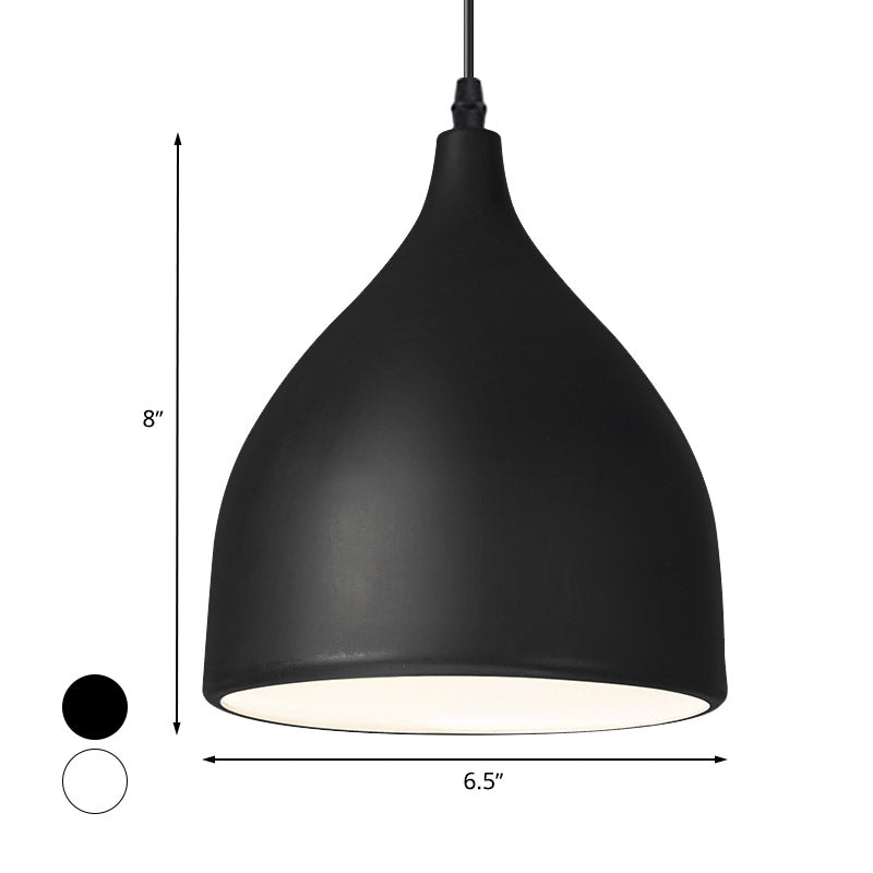Modernist Metal Kitchen Pendant Light | Black/White Domed Hanging Lamp With 1 Bulb