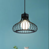 Retro Black Metal Pendant Light With Wire Cage - Perfect For Kitchen