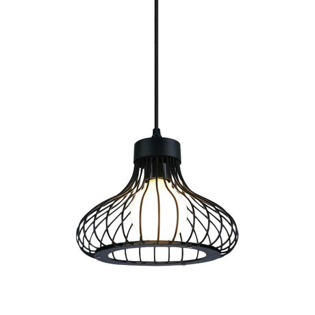 Retro Black Metal Pendant Light With Wire Cage - Perfect For Kitchen