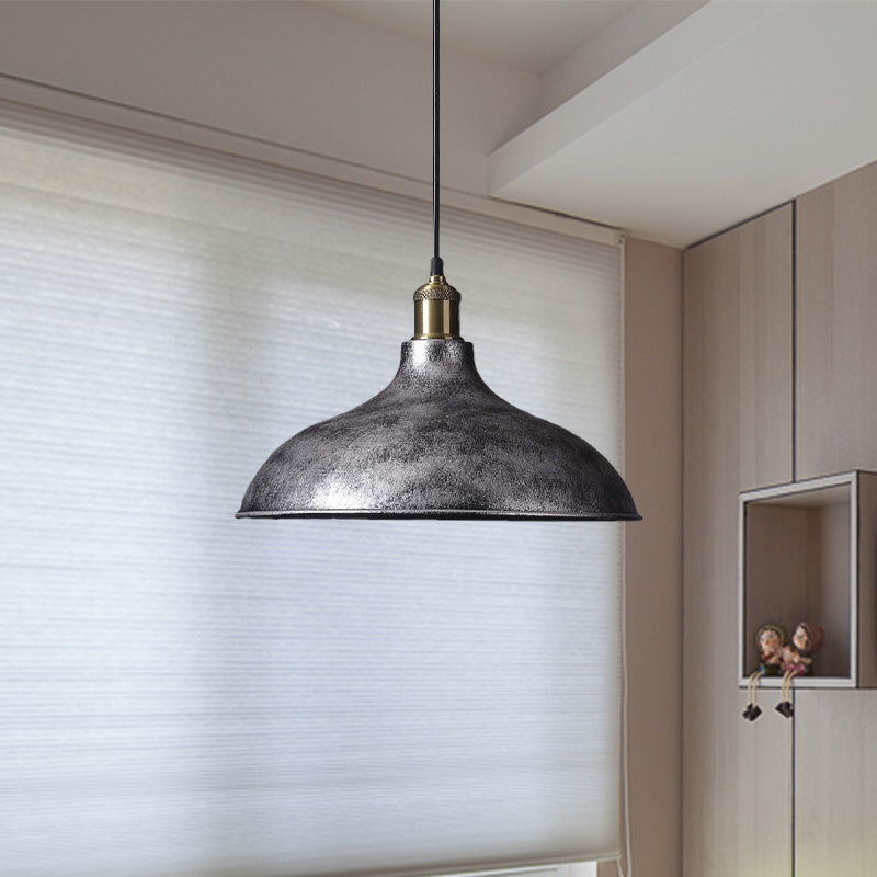 Vintage Style Pendant Lamp- Metal Bowl Ceiling Light Fixture In Black/White For Restaurants