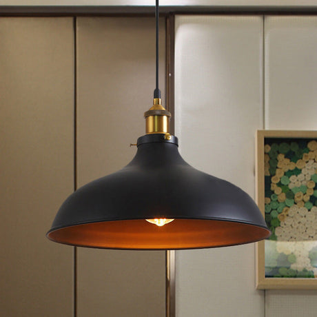 Vintage Style Pendant Lamp- Metal Bowl Ceiling Light Fixture In Black/White For Restaurants Black