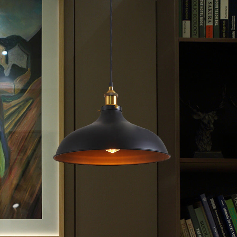Vintage Style Pendant Lamp For Restaurant - Metal Bowl Ceiling Light In Black/White