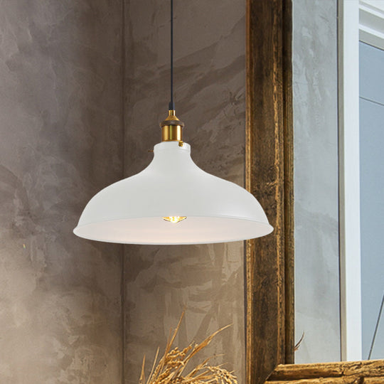 Vintage Style Pendant Lamp- Metal Bowl Ceiling Light Fixture In Black/White For Restaurants