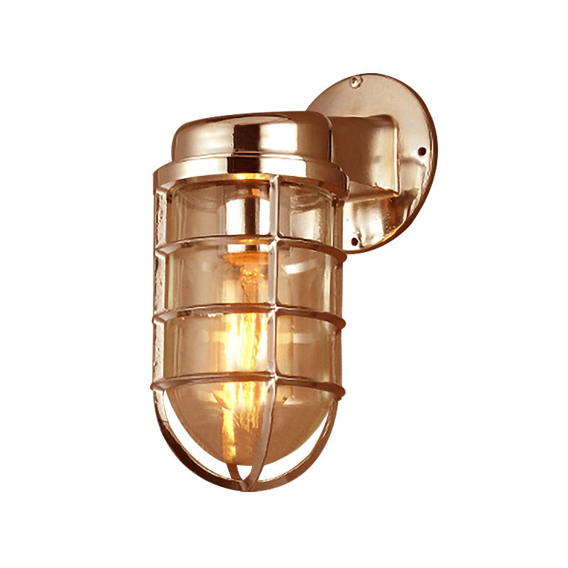 Coastal Caged Wall Lighting Fixture - Clear Glass Sconce Light For Kitchen Brass/Copper/Chrome