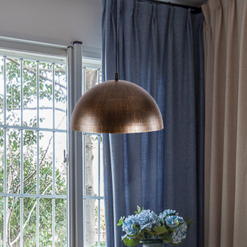 Vintage Style Metal Pendant Dome Shade In Bronze/Brown – Perfect For Dining Table
