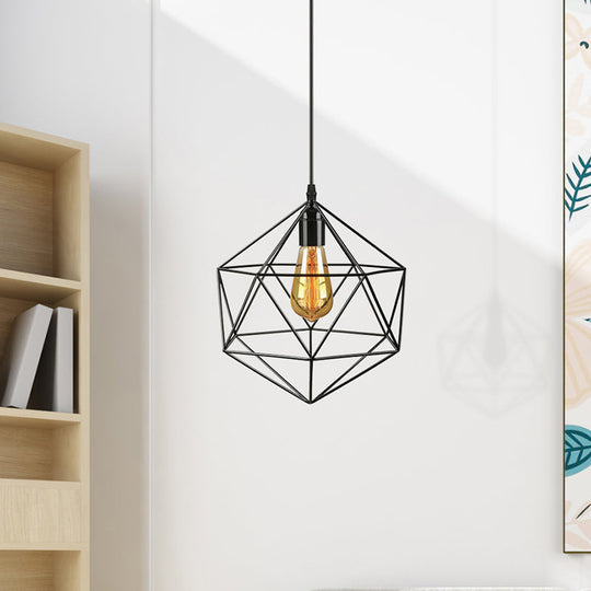 Industrial Geometric Metal Pendant Light - 1 Black/White 7/8.5/11 W For Living Room