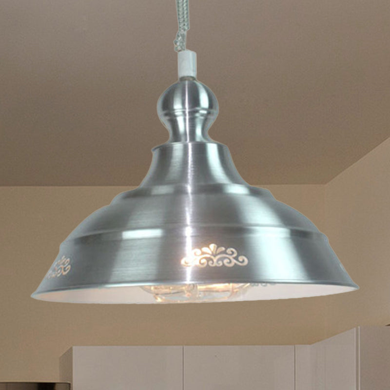 Industrial Metal Ceiling Light With Extendable Arm And Flower Pattern- Nickel Finish